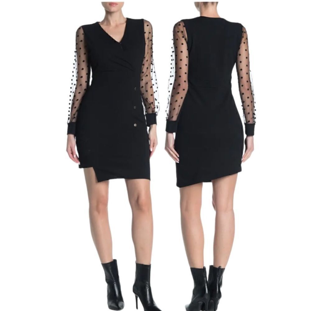 Gracia Polka Dot Mesh Sleeve Dress in Black Size Large‎